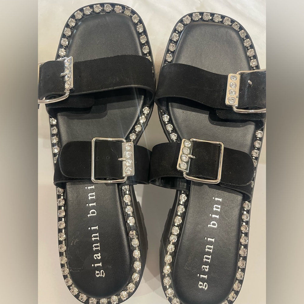 GIANNI BINI Stylish Black Sandals with Rhinestone Accents - Picture 4 of 13
